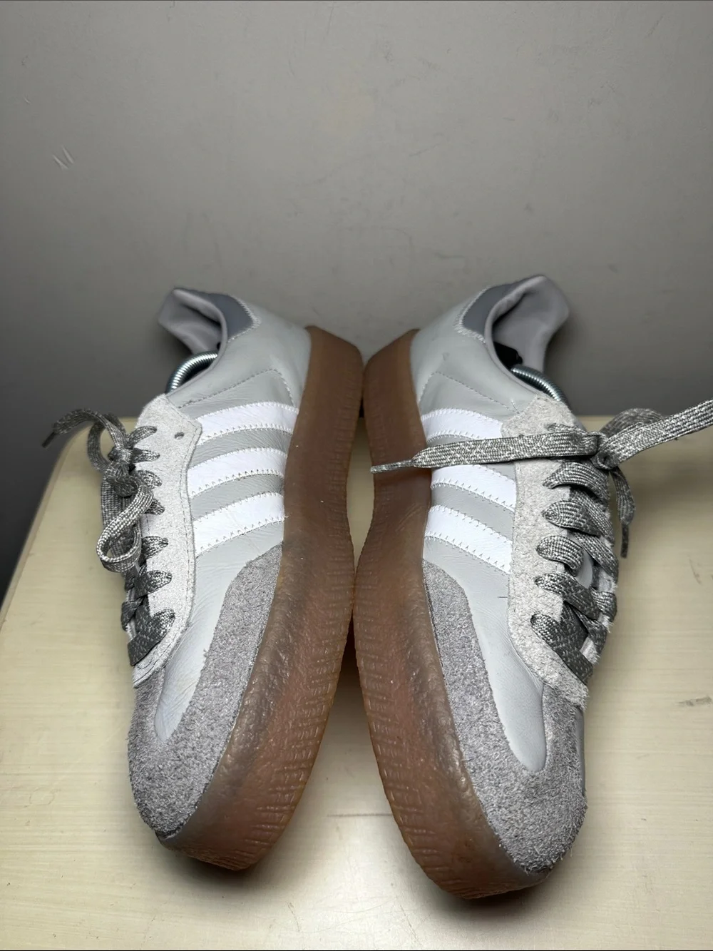 Adidas Sambae platform Women’s Gray clud & White Leather Suede Sneakers